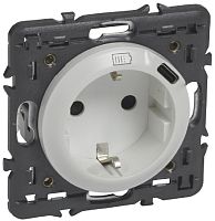 Розетка с заземлением +1xUSB без рамки Legrand Celiane 1-м. белый картинка